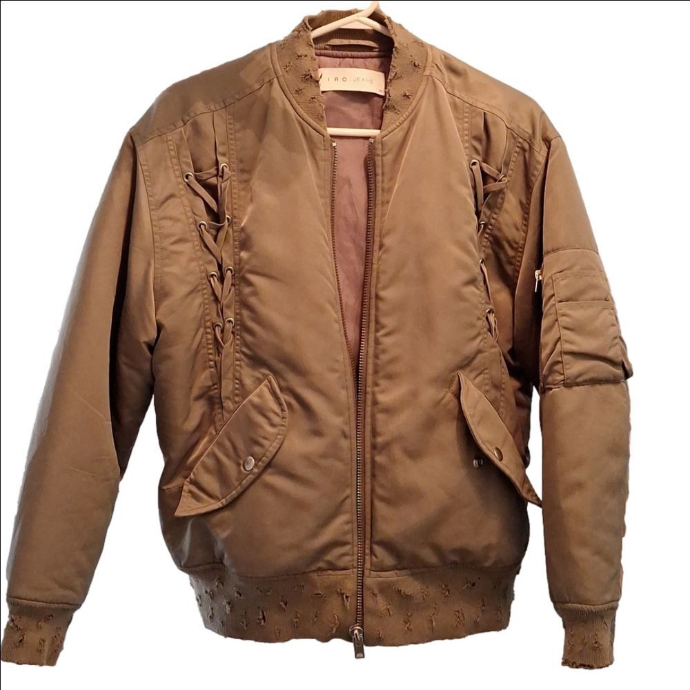 Lace-up distressed IRO bomber jacket green flight jacket